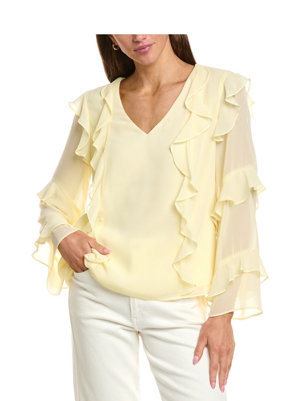 1. State Women’s Lemon Ruffle V‑Neck Blouse Sz S NWT